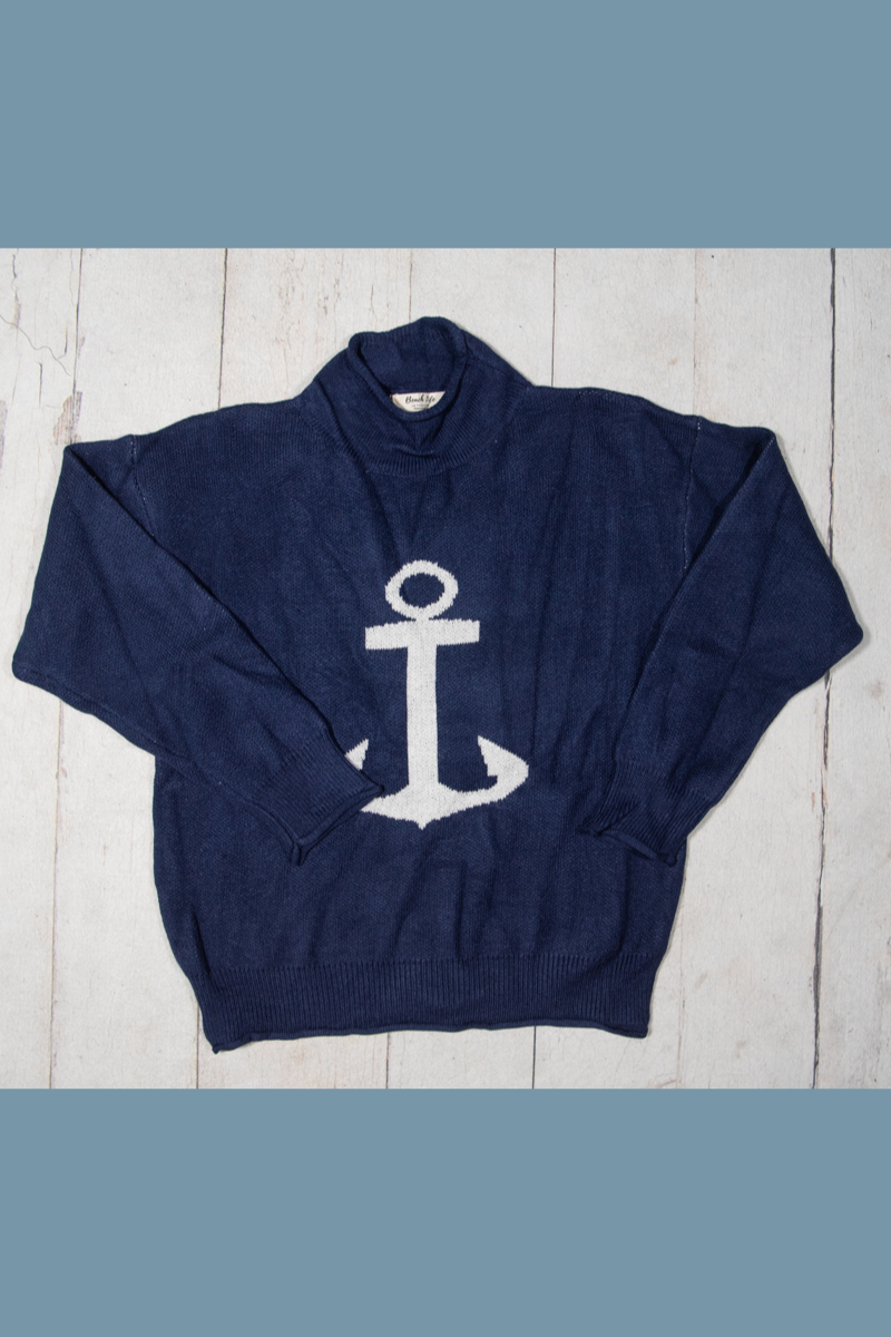Hyannis Anchor Roll Neck Sweater Navy