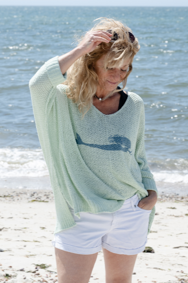 Mermaid Slouch Sweater Seagrass/Navy